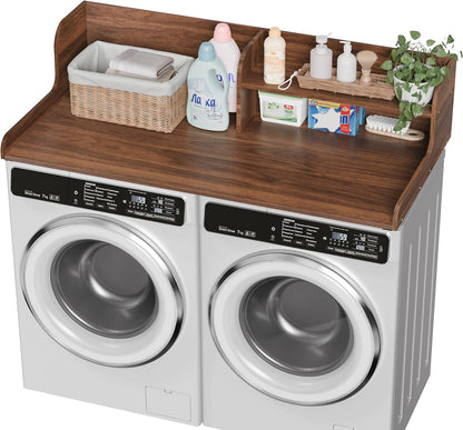 DTK Washer Dryer Wood Countertop with Shelf, Laundry Topper with Non-Slip Mat,27.55" Depth x 54" Width Dryer Covers for The Top with Edge Rails, Black