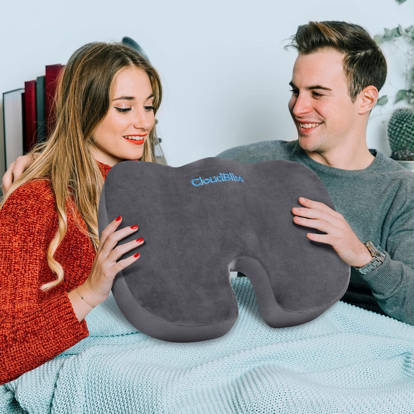 CloudBliss Gel Memory Foam Seat Cushion for Long Sitting, Large, Black | Gel Chair Pad for Tailbone, Coccyx, Sciatica , Soft Suede Cover, Non-Slip , Washable Mesh, for office, home, car