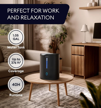 GENIANI Cool Mist Air Humidifiers for Bedroom, Plants, and Large Rooms - Quiet Humidifiers for Baby Room with Auto Shut Off & Night Light (3.9L, White)