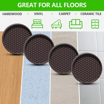 Non Slip Furniture Pads for Hardwood Floors - 12PCS 2" Caster Cups, Round | Furniture Stoppers to Prevent Sliding, Anti Slip Furniture Coasters Cup, Floor Protectors for Furniture Bed Couch Chair,Black