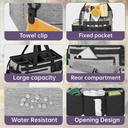 IBVIVIC Wearable Cleaning Caddy Bag for Cleaning Supplies, Black | Cleaning Organizer Tote Bag with Handle & Shoulder Straps Kitchen Cleaning Supplies Storage Bag for Cleaners & Housekeepers