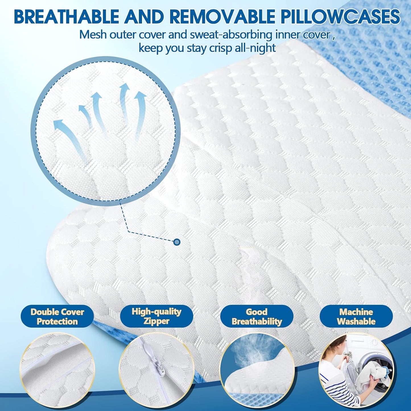 CHxxy Memory Foam Pillows, Cervical Pillow for Neck & Shoulder Pain Relief | Ergonomic Contour Bed Pillow, Soft for Side Sleep Stomach Sleeping and Back Sleeper-Queen Size&Grey