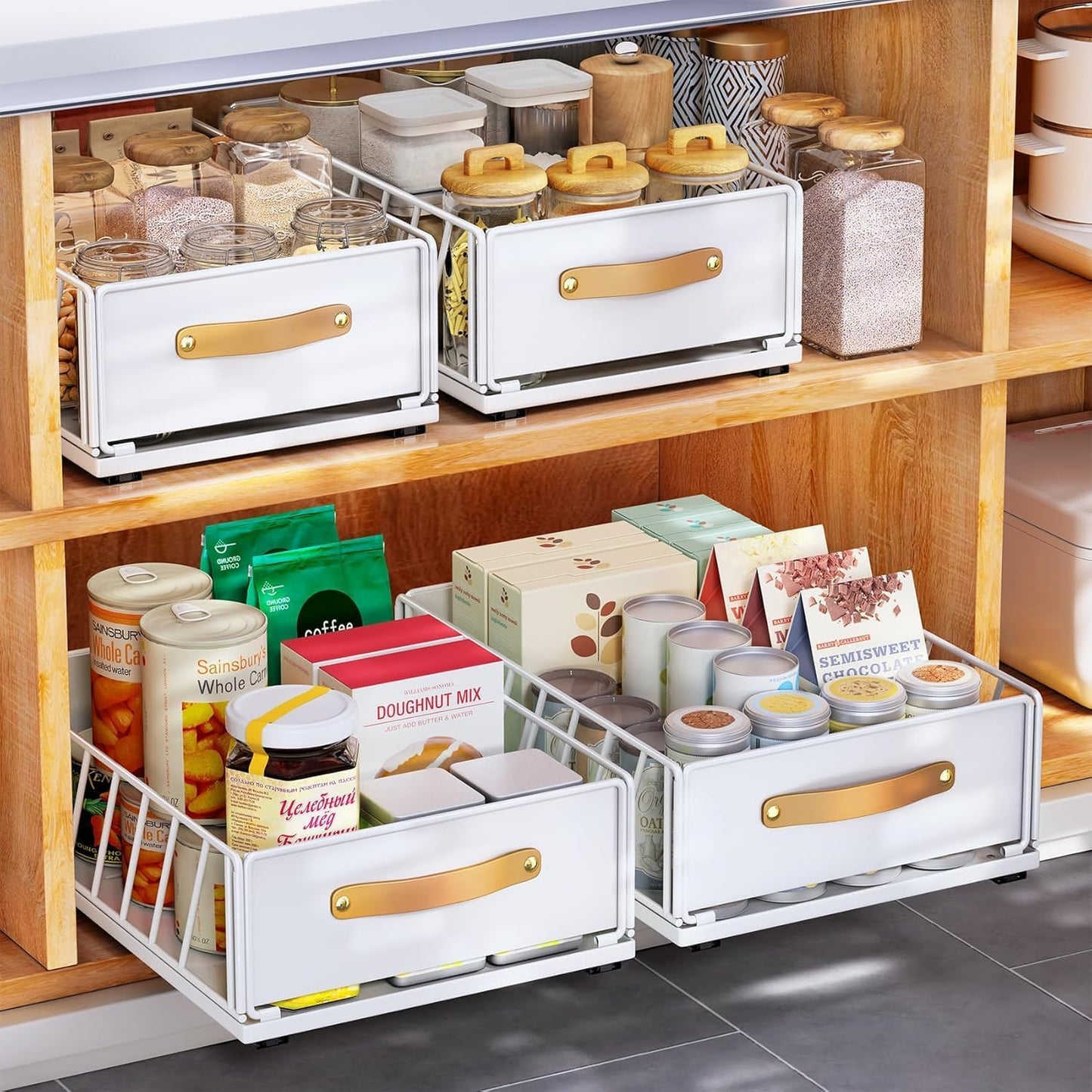 Pull out Cabinet Organizer,Heavy Duty Slide out Pantry Shelves Drawer Storage with Adhesive Nano Film,Sliding Mesh Cabinet Basket with Handle for Kitchen, Bathroom, Home, 11.8"W X 15.7"D X6.2"H,Black