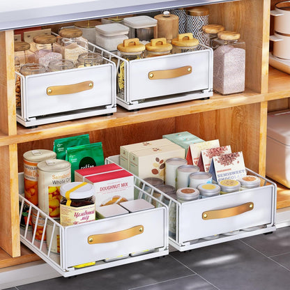 Pull out Cabinet Organizer,Heavy Duty Slide out Pantry Shelves Drawer Storage with Adhesive Nano Film,Sliding Mesh Cabinet Basket with Handle for Kitchen, Bathroom, Home, 11.8"W X 15.7"D X6.2"H,Black