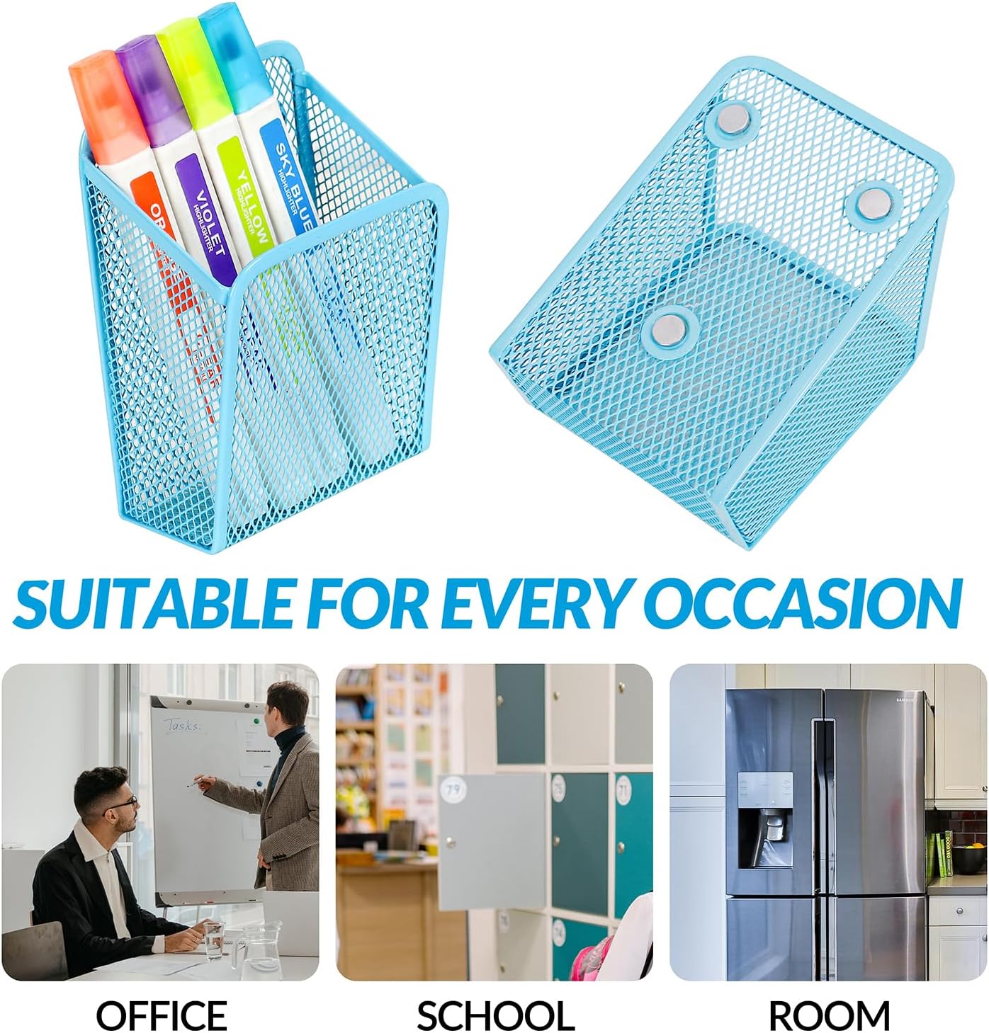 UCYCAZ Magnetic Pen Holder,Single Magnetic Pencil Locker Holder Organizer | Strong Magnets Mesh Marker Holder,Locker Accessories,Writing Utensil Storage Organizer,Pen Basket for Whiteboard,Refrigerator