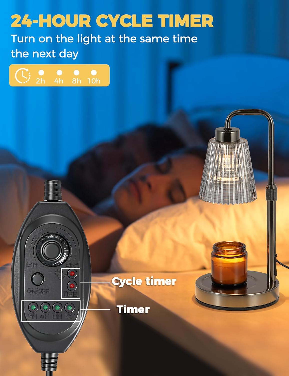 Silver Gray Candle Warmer Lamp with 24h Cycle Timer, Dimmable Wax Warmer
