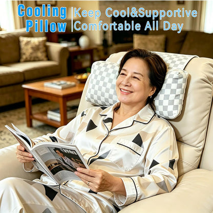 Cooling Neck Pillow for Recliner, Breathable Adjustable Non-Slip Headrest Cushion, Neck Pain Relief Support Pillow for Sofa, Couch, Armchair, Ideal for Hot & Sweaty Sleepers (Cool-Checkerboard )