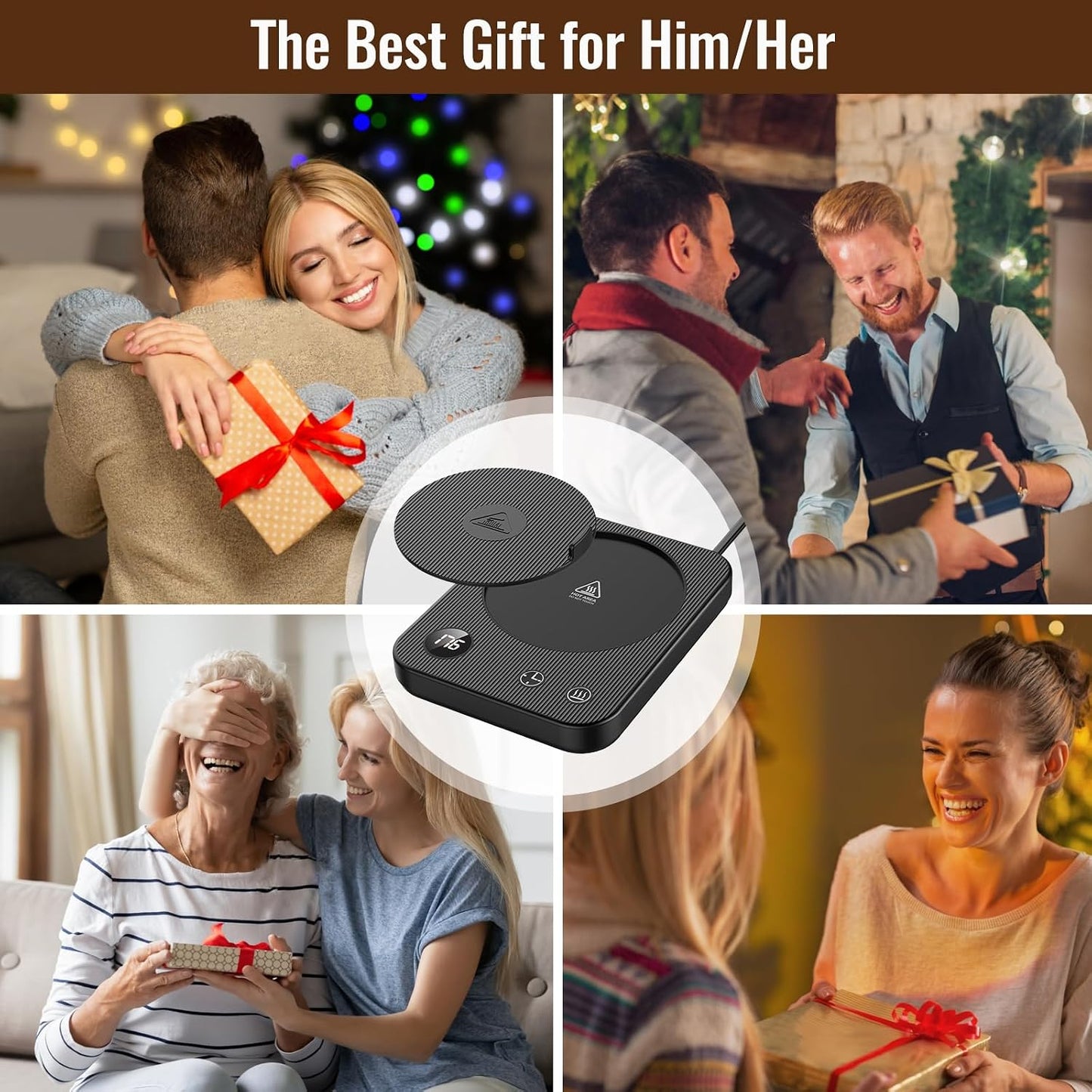 Mug Warmer, 3-Temp Setting Coffee Mug Warmer, Coffee Warmer with 2-12Hrs Auto Shut-Off, Mug Warmer for Desk Anti Scalding Silicone, Coffee Cup Warmer Digital Screen, Electric Coffee Warmer for Desk