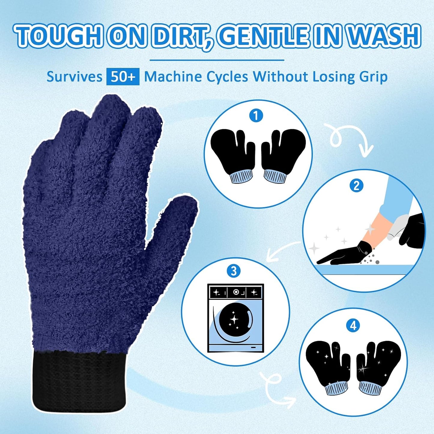 MIG4U Microfiber Dusting Gloves House Cleaning Glove for Blinds, Windows, Shutters, Furniture, and Car, Reusable Lint-Free Blue 1 Pair S/M