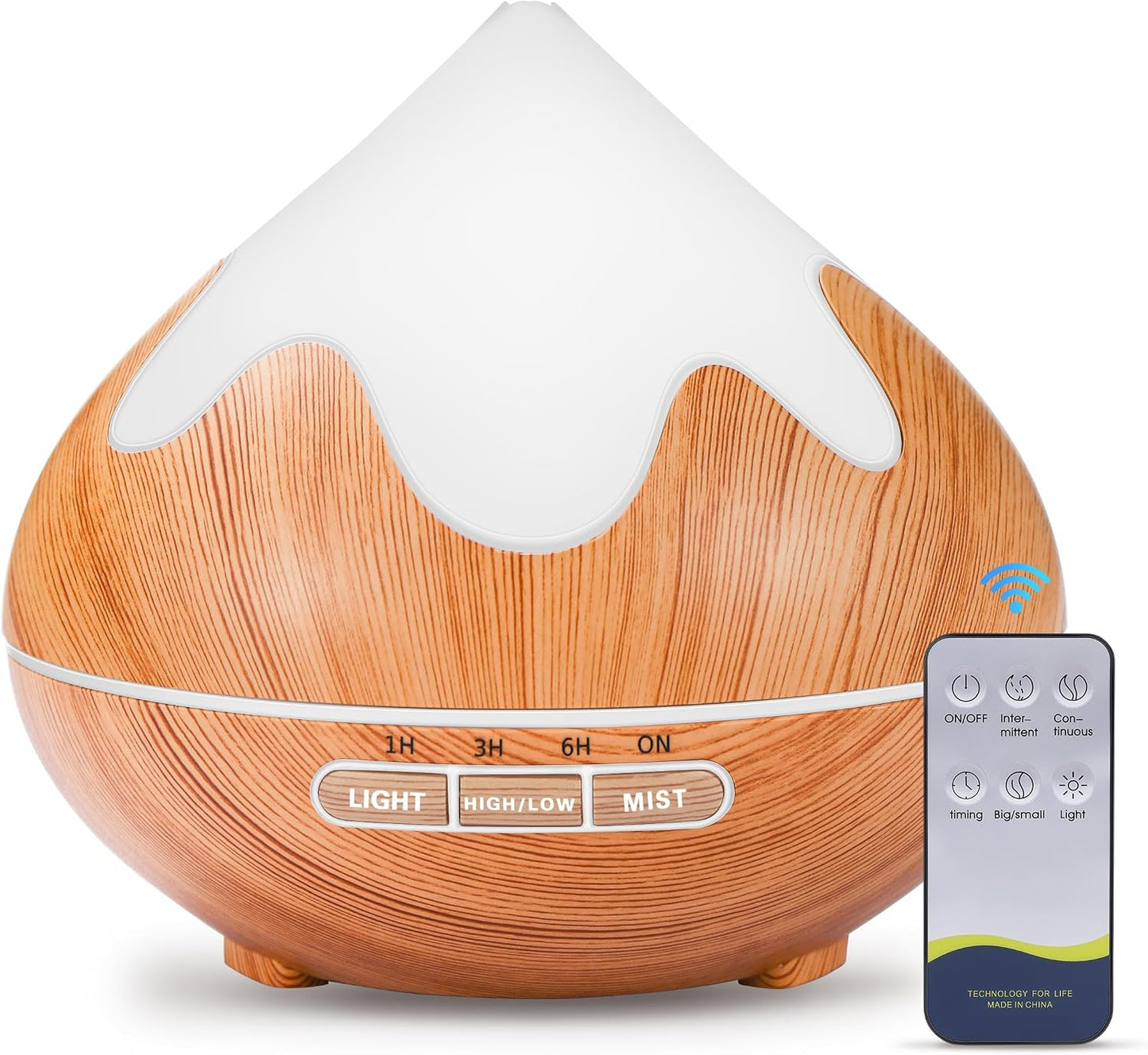 500ML Essential Oil Diffuser, Aromatherapy Diffuser with Remote Control, Multifunctional Air Diffusers for Home Office Room, Fragrance Aroma Diffuser with 7 Color LED & 2 Mist Mode, Brown