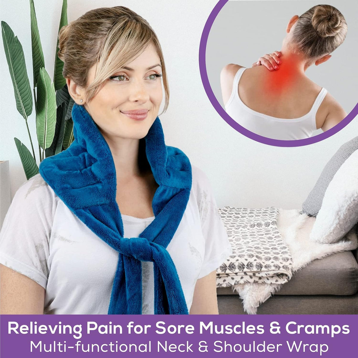 Purple Moon Collection - Microwavable Heating Pad with Straps - Medium, Gray - Reheatable Heat Pack for Back, Neck, Shoulders Pain Relief - Hot/Cold Therapy Body Wrap for Menstrual Cramps