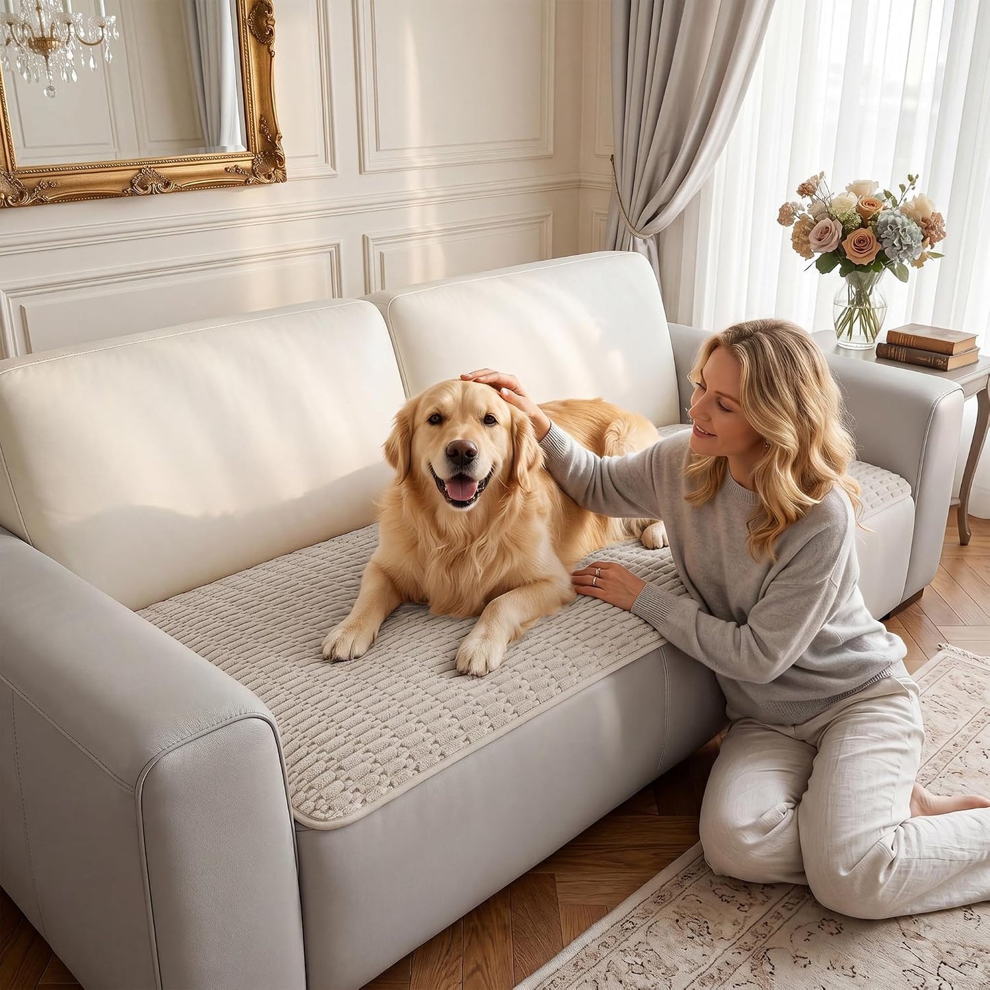 Foxdecor Couch Arm Covers for Sofa Arm Chair Covers Set of 2 | Sofa Arm Covers Cat Scratch Resistant Couch Protectors, Washable Armrest Cover Furniture Arm Covers, Cream White 20x20 in