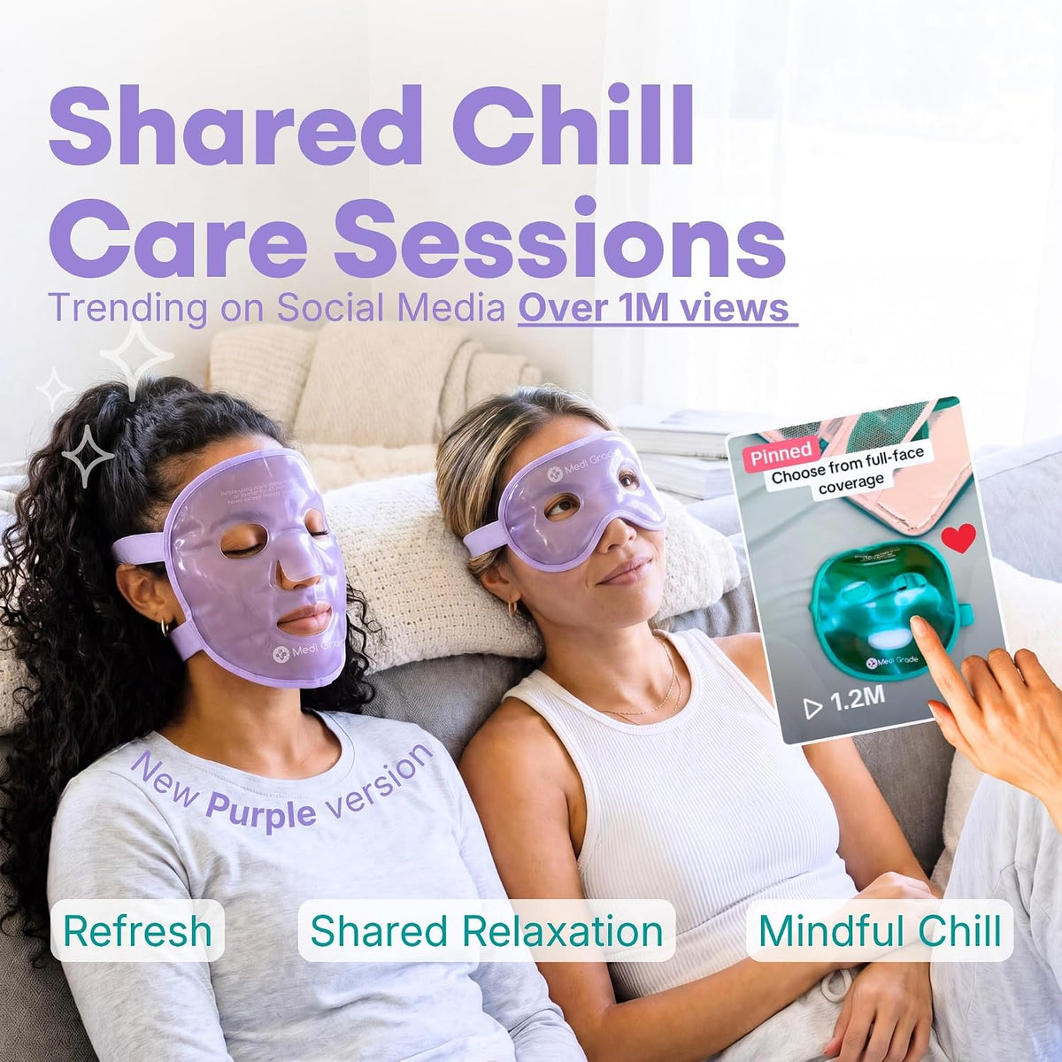 Medi Grade Face Ice Pack and Cooling Eye Mask Set, ChillGel Gel Mask, Green