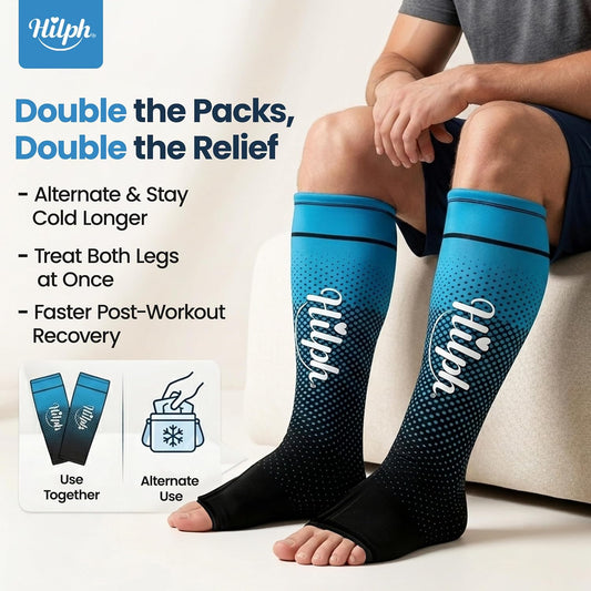 Hilph 2PCS Full Calf & Foot Ice Pack Wrap, Extended Leg to Foot Ice Sleeve | Flexible Gel Ice Calf Compression Sleeve, Lower Leg Ice Pack, Pain Relief for Shin Splints, Swelling, Muscle Running Recovery