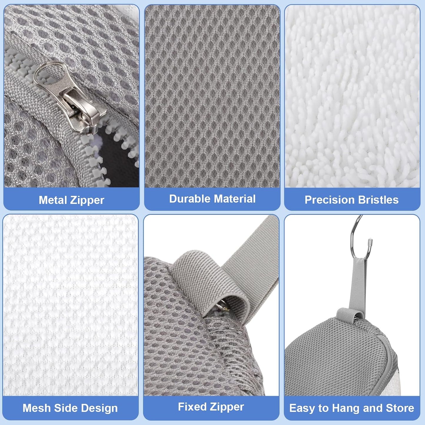 2 PCS Shoe Washing Machine Bags for Washer and Dryer, Grey + White | Reusable Laundry Shoe Bag, Hands Free, Hidden Self-locking Zipper, 360° Deep Cleaning, For Sneakers and All Shoes Types
