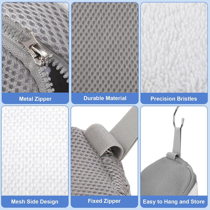 2 PCS Shoe Washing Machine Bags for Washer and Dryer, Grey + White | Reusable Laundry Shoe Bag, Hands Free, Hidden Self-locking Zipper, 360° Deep Cleaning, For Sneakers and All Shoes Types