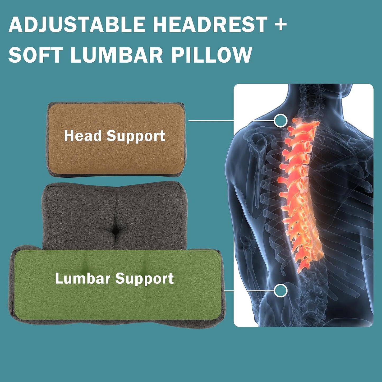 ROYALAY 2 Pcs Neck Pillow Lumbar Support for Recliner, Back Pillow for Chair with Adjustable Headrest Pillow, Back Rest Pillow for Office Chairs, Recliners,Sofa, Couch
