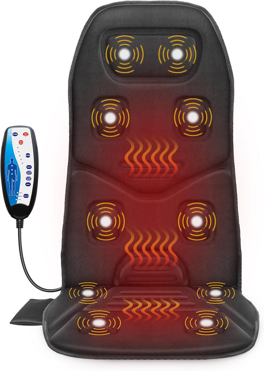 COMFIER Vibration Back Massager with Heat, 10-Motor Massage Seat Cushion for Chair, Graphene Heated Massage Chair Pad for Back, Lumbar & Thighs, 5 Modes, 3 Intensities, Home Office Recliner Gift