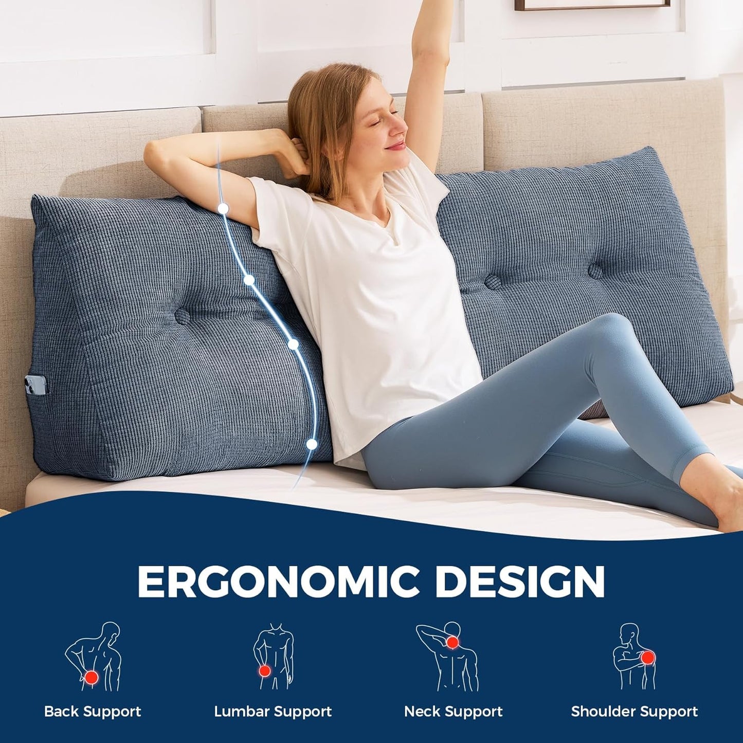 IASEAHK Headboard Pillow Queen, Triangle Pillows for Headboard, Head Board Backrest Wedge Pillow for Reading Sitting Working, Daybed Pillows with Removable Cover for Bed Dorm Sofa, Dark Grey