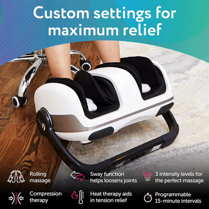 Shiatsu Foot Massager with Heat, Standard Size, White | Deep Kneading & Compression, Adjustable Intensity, Multi-Mode Leg and Foot Massager with Remote Control, Anti-Slip Base