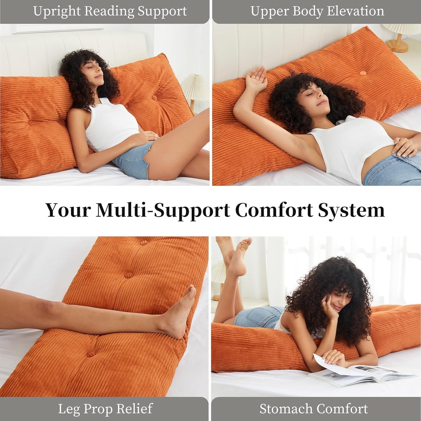 Headboard Wedge Pillows for Sitting Up in Bed Rest Adult，Triangular Upholstered Stuffed Reading Pillow for Sofa Couch Back Cushions Lumbar Body Support Dorm Bedroom（King，Corduroy Gray）