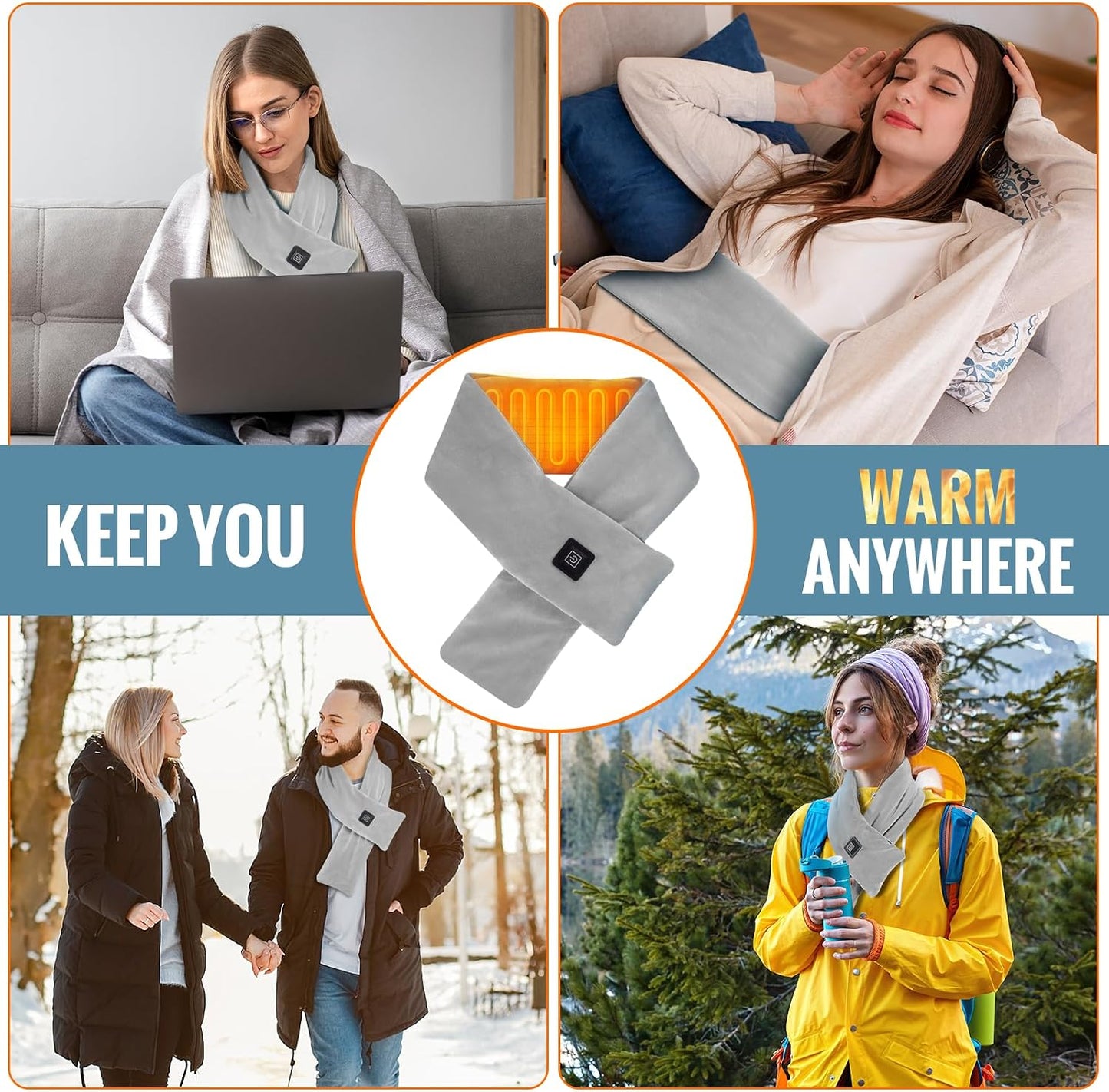 Girasol Heated Neck Wrap Heated Scarf for Neck Pain Relief, Neck Heating Pad with 5000mAh Power Bank, Cordless Thermal Neck Brace Electric Heated Neck Warmer with 3 Heating Levels (Purple)