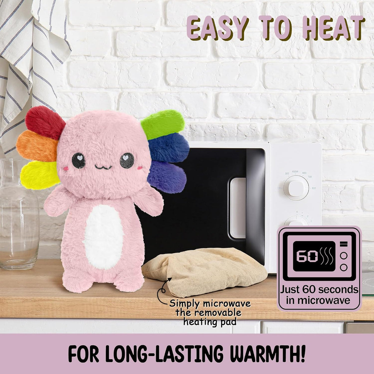 Axolotl Unscented 2Lbs Heating Pad for Neck Shoulders and Back Wrap Microwavable, Heatable 22.5" Cute Warm Stuffed Animals Neck Warmer - Axolotl Gifts for Women Girls and Kids