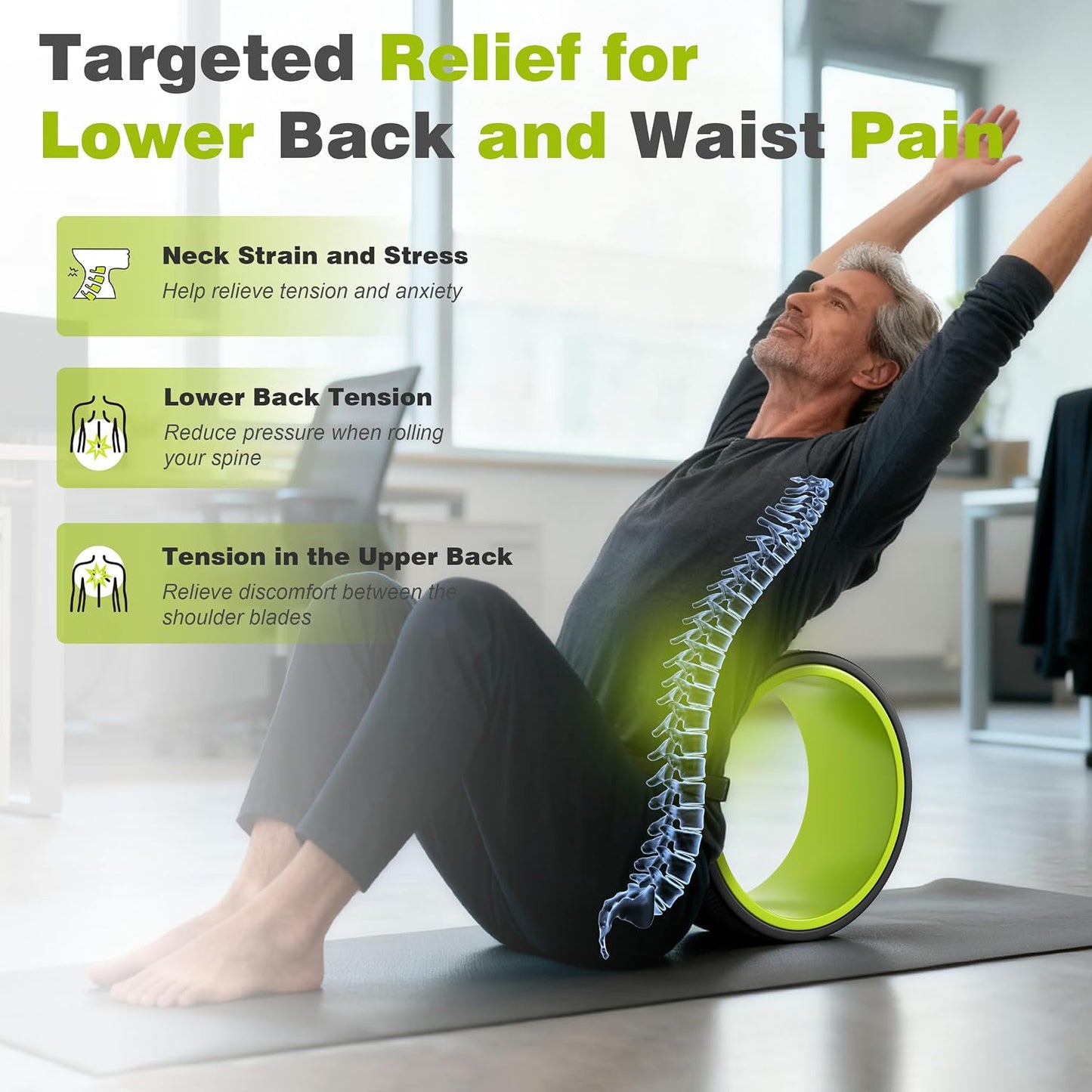 3 Pack Back Roller- Yoga Wheel for Back Pain Reliefn & Stretching, Back Wheel for Deep Tissue Massage, Foam Roller for Physical Therapy & Exercise | Blue