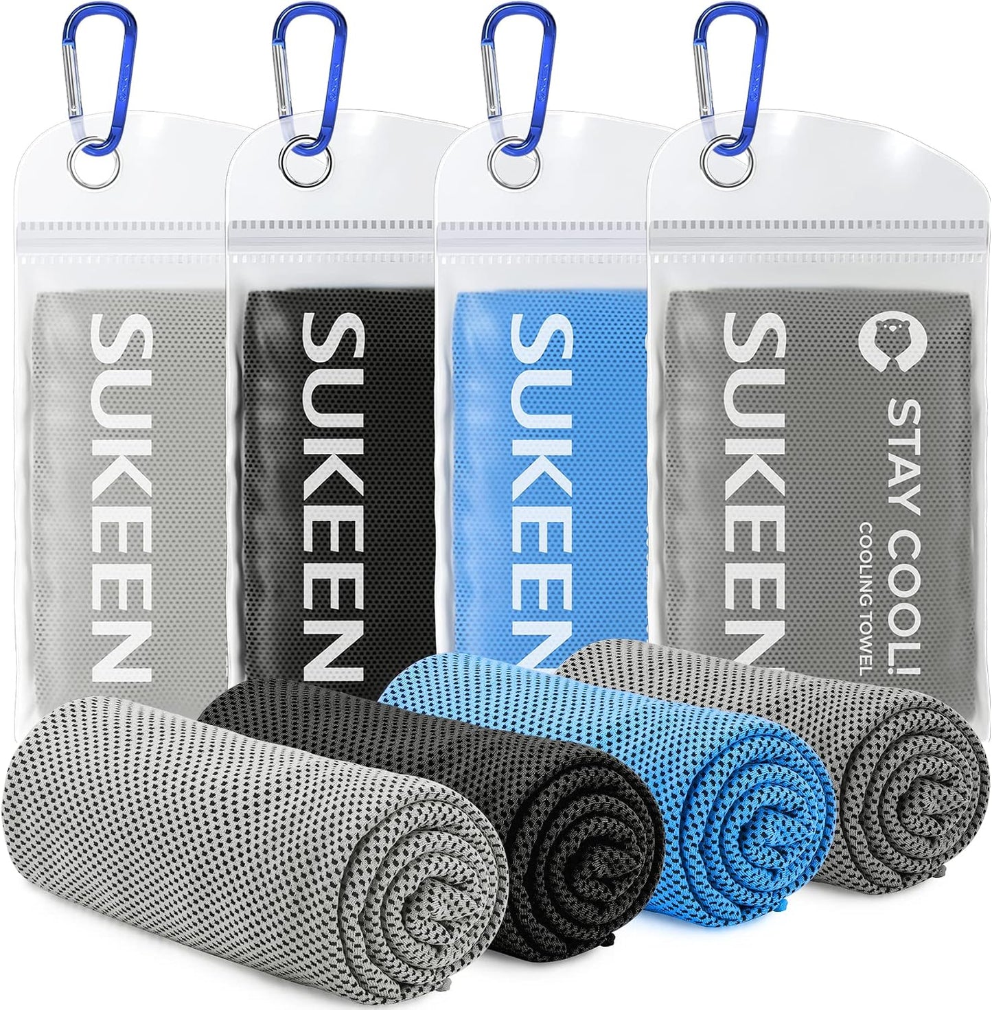 Sukeen 4 Pack Cooling Towels (40"x12") for Neck and Face Instant Cooling | Stay Cool in Hot Weather,Versatility,Soft,Breathable,Durability for Sports,Outdoor activities,Summer works in heat