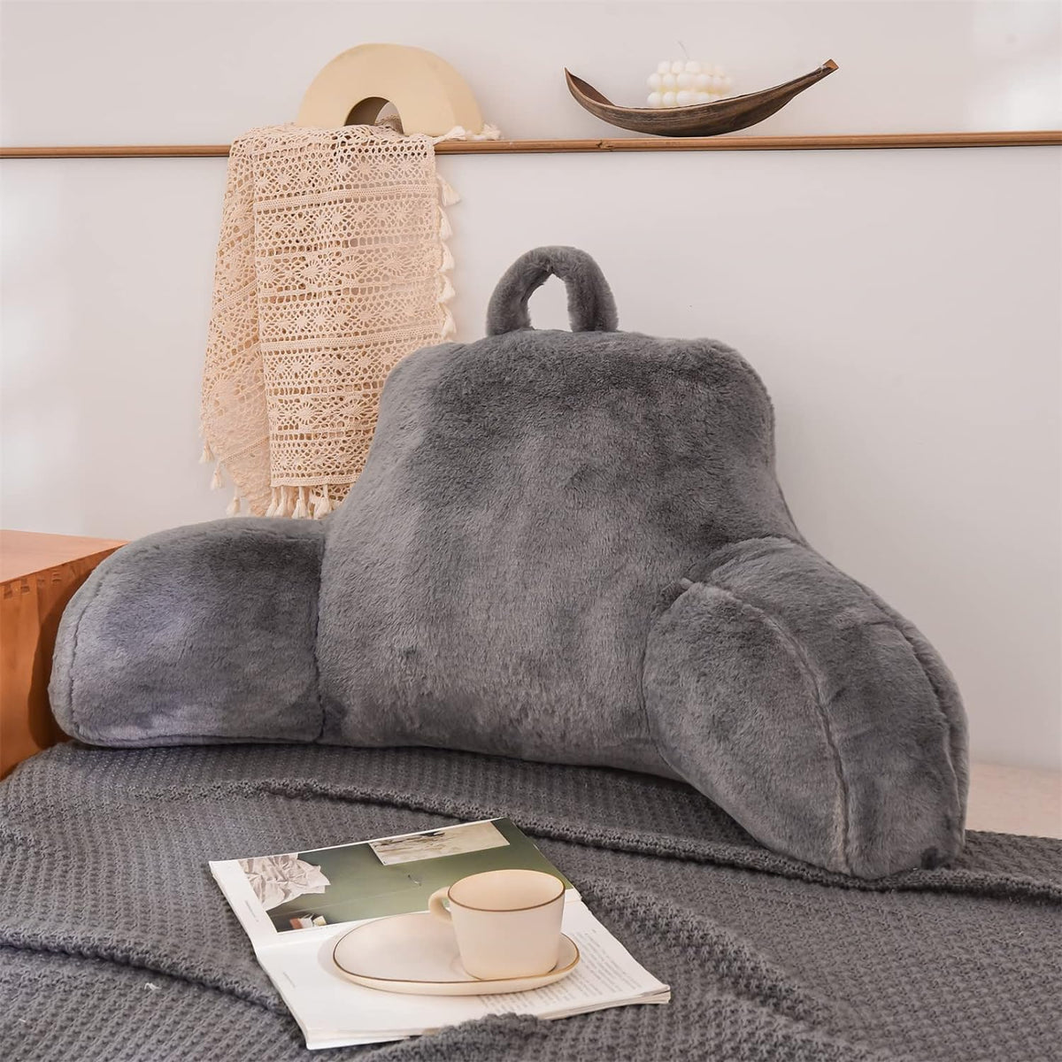 A Nice Night Ivory Reading Pillow, 18.5" Bed Wedge Pillows with Arms