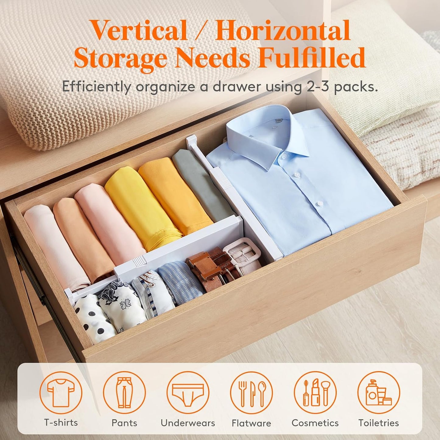 Lifewit 14 Pack Drawer Dividers for Clothes, 10.9-16" Adjustable Drawer Organizers, 4" High Plastic Expandable Drawer Separators in Bedroom/Office/Bathroom/Kitchen Storage, White | 14 Pack 11-17" Expandable White Plastic Drawer Separator for Dresser,