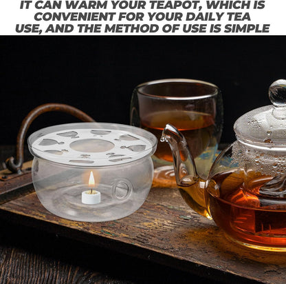 COHEALI Glass Teapot Warmer Base Transparent Heater for Tea with Retro Handmade Design Compact Round Stove Base for Home Office Tea House and Shop Decoration