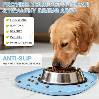 SMILOOL Waterproof Silicone Pet Food Mat with Raised Edge for Dog & Cat | 19" x 12" Non-Slip Pet Feeding Mats with Lip for Food & Water Bowl, Food Grade, Easy Cleaning, Black
