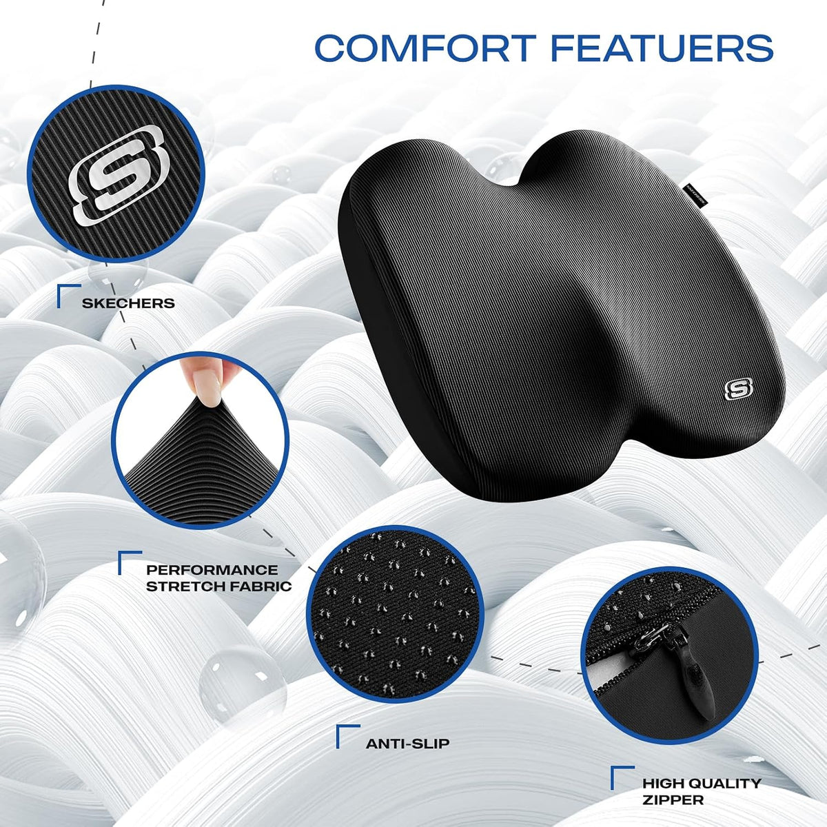 Skechers Seat Cushion, Ergonomic Memory Foam Cushion for Long Sitting Hours on Office & Home Chair, Car Seat Cushion for Sciatica, Coccyx Cushion,Brown