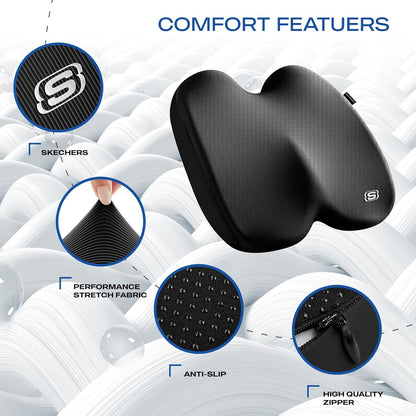 Skechers Seat Cushion, Ergonomic Memory Foam Cushion for Long Sitting Hours on Office & Home Chair, Car Seat Cushion for Sciatica, Coccyx Cushion,Brown