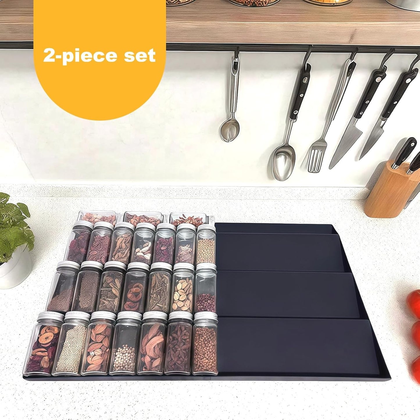 Spice Organizer for Drawer, 4 Pcs Clear Acrylic Drawer Seasoning Organizer, Expandable From 11'' to 22'' Spice Drawer Organizer, Ideal for Kitchen Spice Organization (Jars not included)