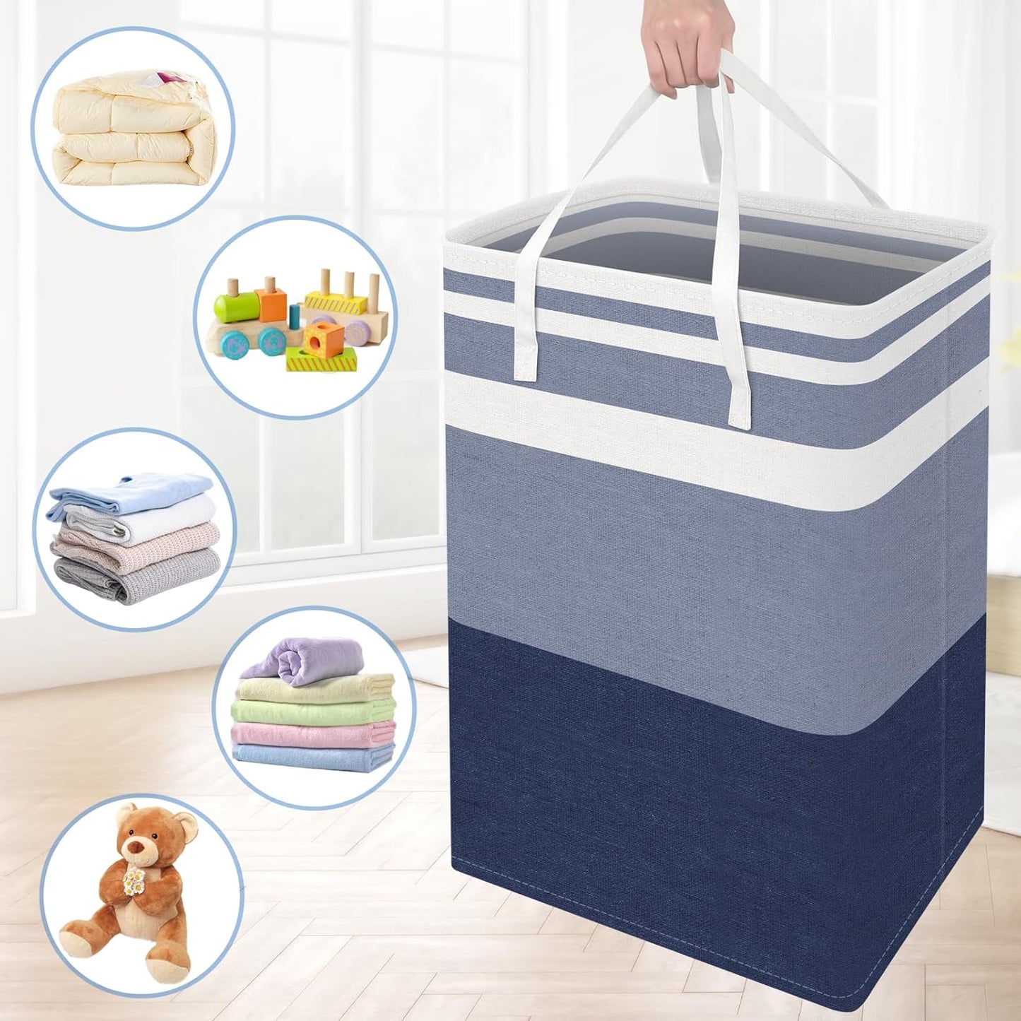 BlissTotes 3-Pack Laundry Basket, Collapsible Laundry Hamper, Grey, 75L | Laundry Clothes Hamper, Hampers for Bedroom, Freestanding Hamper with Handles, Clothes Laundry Basket