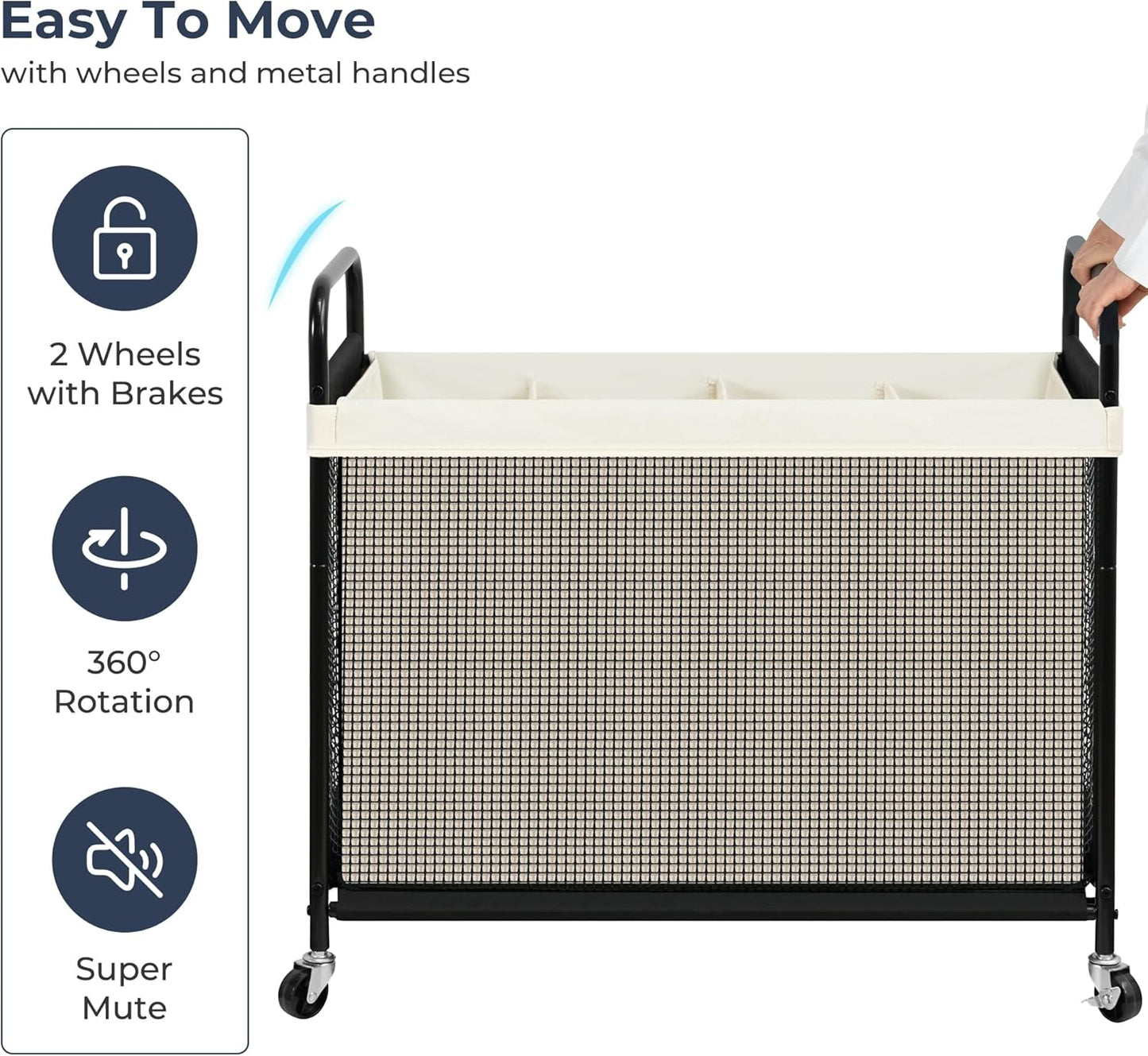 STO STO Laundry Hamper 2 Section, 100L Rolling Laundry Sorter Cart with Removable and Washable Liner Bag, Clothes Hamper with Wheels and Metal Handle for Laundry Room and Bedroom