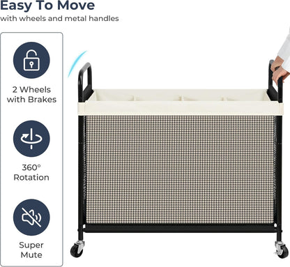 STO STO Laundry Hamper 2 Section, 100L Rolling Laundry Sorter Cart with Removable and Washable Liner Bag, Clothes Hamper with Wheels and Metal Handle for Laundry Room and Bedroom