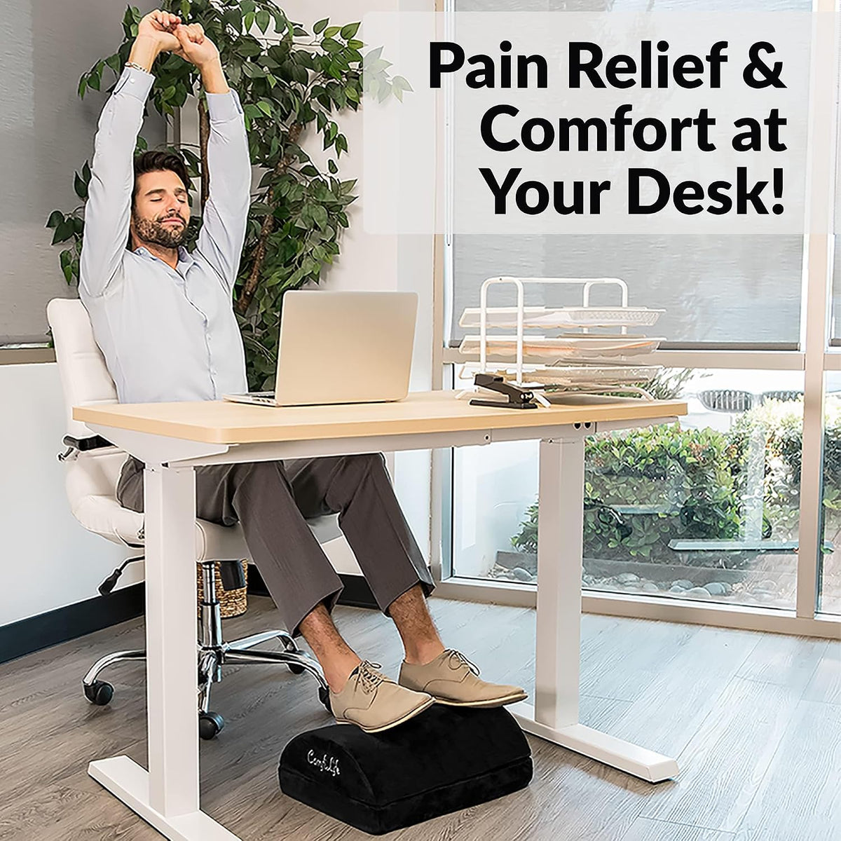 ComfiLife Foot Rest for Under Desk at Work – Adjustable Height Memory Foam Foot Stool for Under Desk, Office Chair & Gaming Chair – Ergonomic Footrest for Back & Hip Pain Relief (Black)