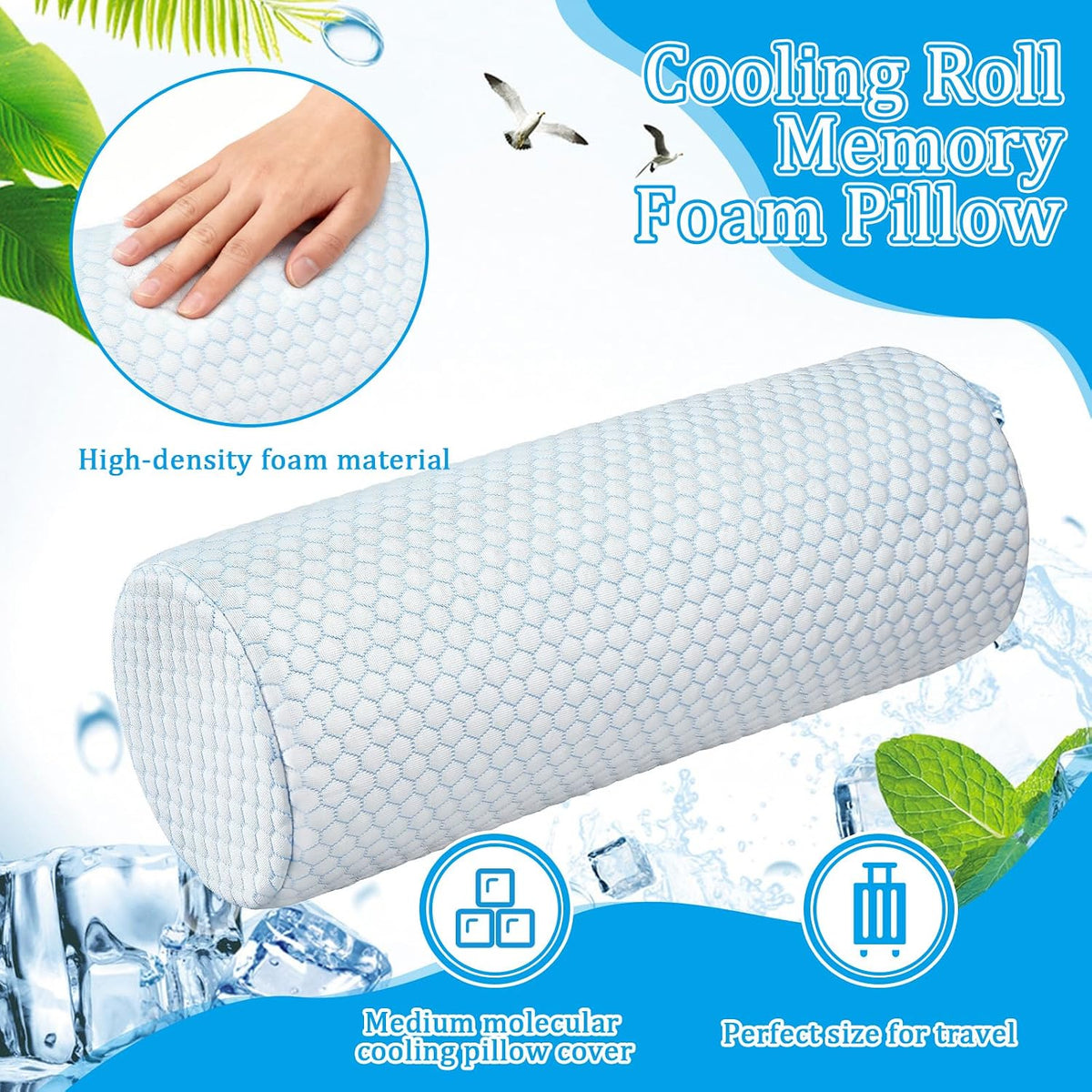 Novabright 2 Pcs Cooling Cervical Neck Roll Pillow for Sleeping Memory Foam