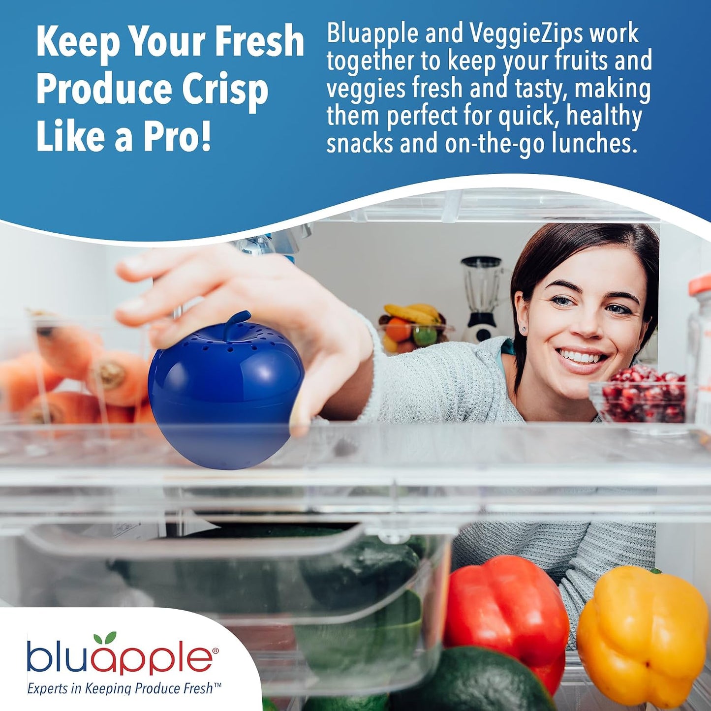 Bluapple Produce Saver Ethylene Gas Absorber - Fresh Fruit & Vegetable Storage for Refrigerator Crisper, Shelves & Fruit Bowls, Produce Keeper, Fruit Saver, Kitchen Must Haves, BPA-Free - 2-Pack