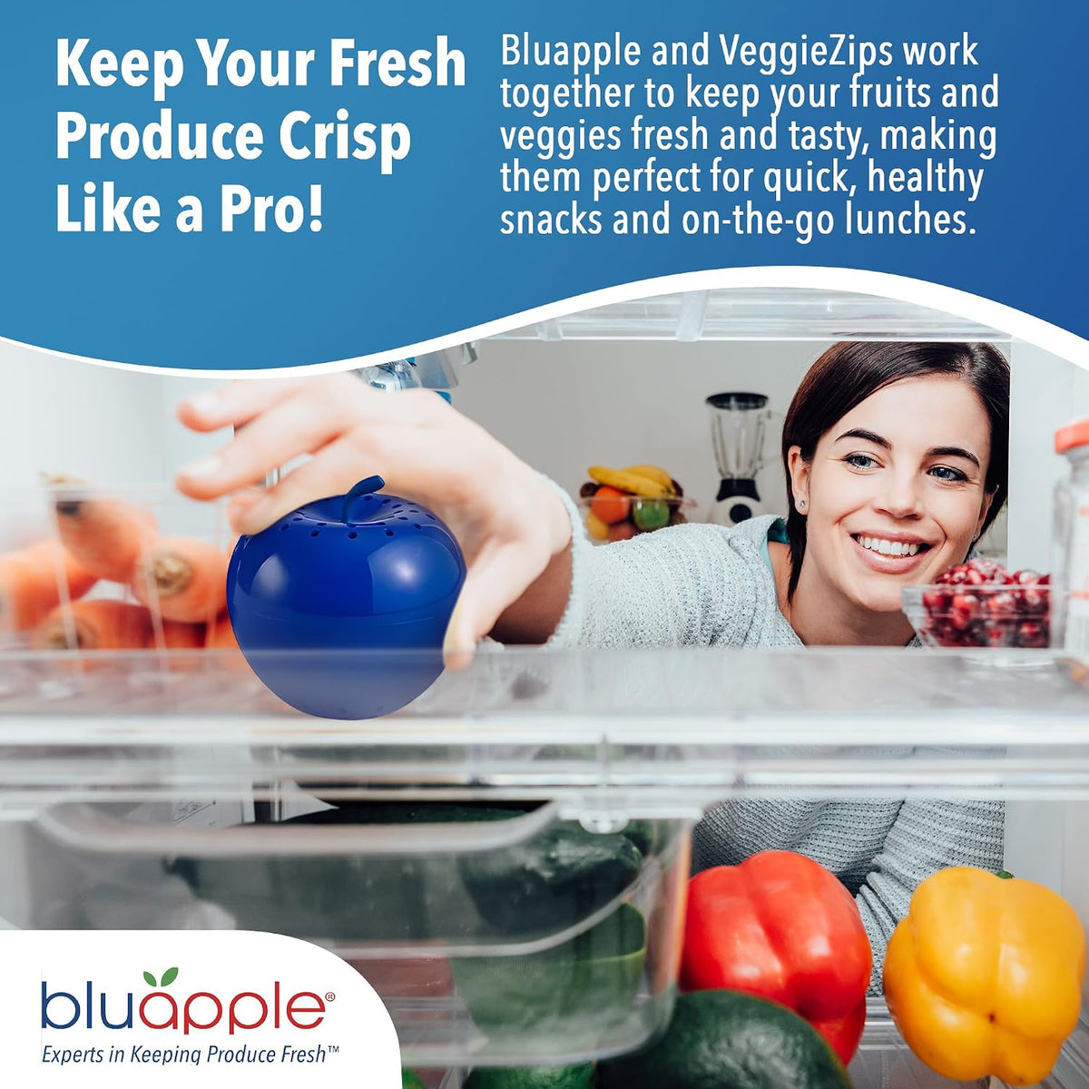 Bluapple Produce Saver Ethylene Gas Absorber - Fresh Fruit & Vegetable Storage for Refrigerator Crisper, Shelves & Fruit Bowls, Produce Keeper, Fruit Saver, Kitchen Must Haves, BPA-Free - 2-Pack