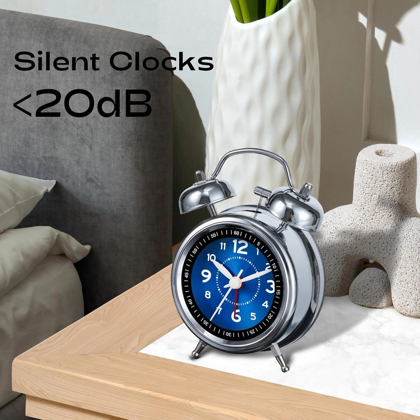 AKCISOT Loud Alarm Clock for Heavy Deep Sleepers, 4.5 Inches Analog Metal Twin Bell Clocks Battery Operated with Backlight for Bedroom Beside, Old Fashioned for Home Desk Decoration(Blue)