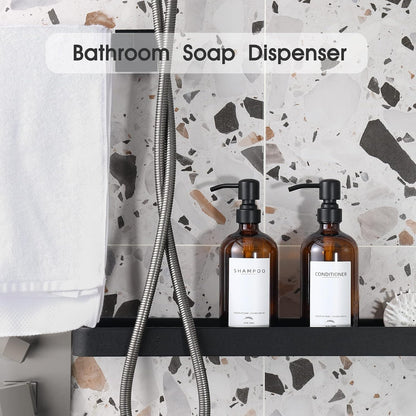 Supforce Shampoo Dispenser for Shower, No Drill Dispenser with Pump & Label | Shampoo and Conditioner Dispenser Wall Mount Set of 3, Pet Bottle Shower Soap Dispenser for Home Bathroom, Amber