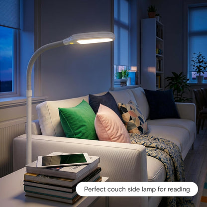 Brightech Litespan - Bright LED Floor Reading Lamp for Over Chair Crafts and Reading, Esthetician Light for Lash Extensions, Gooseneck Adjustable Standing Lamp for Living Room, Bedroom, Office - Black