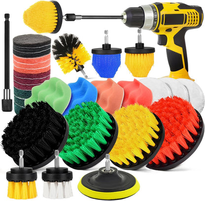 30Pcs Drill Brush Attachment Set,Drill Scrubber Brush Kit Include Scrub Pads, Sponge, Extend Attachment, Drill Cleaning Brush Attachment Set for Bathroom, Tub, Tile, Corner, Floor, Grout, Boat