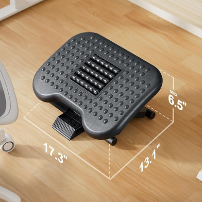 HUANUO Foot Rest for Under Desk at Work, Adjustable Footrest with Massage Texture and Roller, Ergonomic Foot Stool with 3 Height Position, 30 Degree Tilt Angle Adjustment for Home, Office