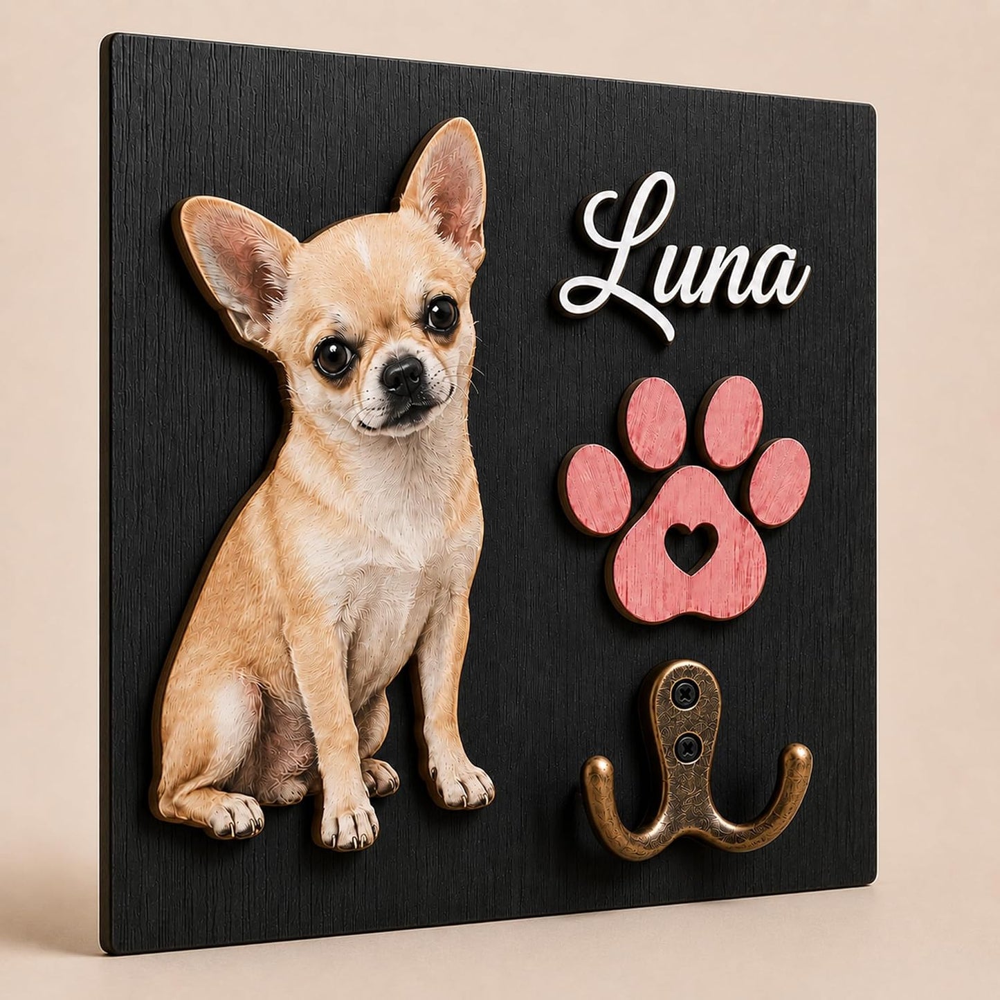 Dog Leash Holder Wall Mount, Pet Harness Hanger with Scrabble Letters, Dog Collar Organizer for Entryway, Memorial Cat Leash Holder for Wall, Pet Loss Gifts, Keepsake, Home Decor PF212-NAT