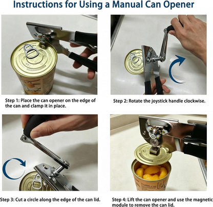 AORRZER® Can Opener Manual with Magnetic Lid Lifter,Can Openers for Seniors | High-Intensity Sharp Steel Blade, Bottle Opener, Comfortable Grip Handle, Kitchen Tools for Home and Commercial (Black)